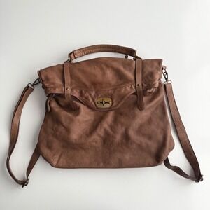 Bayside Italian Leather Large Soft Brown Leather Turnlock Cotton Lined Backpack